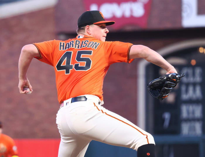 SF Giants starting pitcher Kyle Harrison pitches the ball against the Colorado Rockies during the first inning at Oracle Park on September 8, 2023.